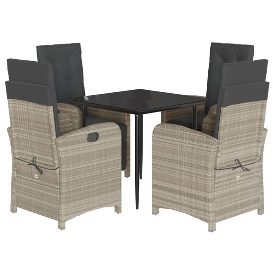 Ensemble à manger de jardin et coussins 5 pcs gris clair rotin