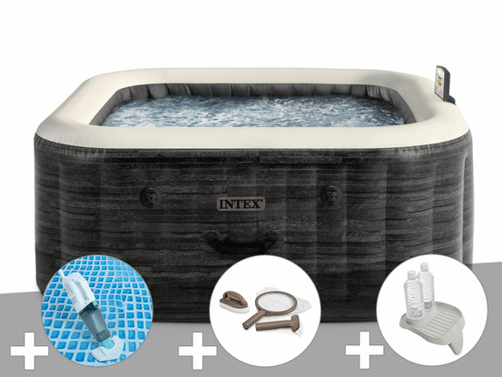 Kit spa gonflable purespa ardoise carré bulles 6 places + aspirateur + kit d'en