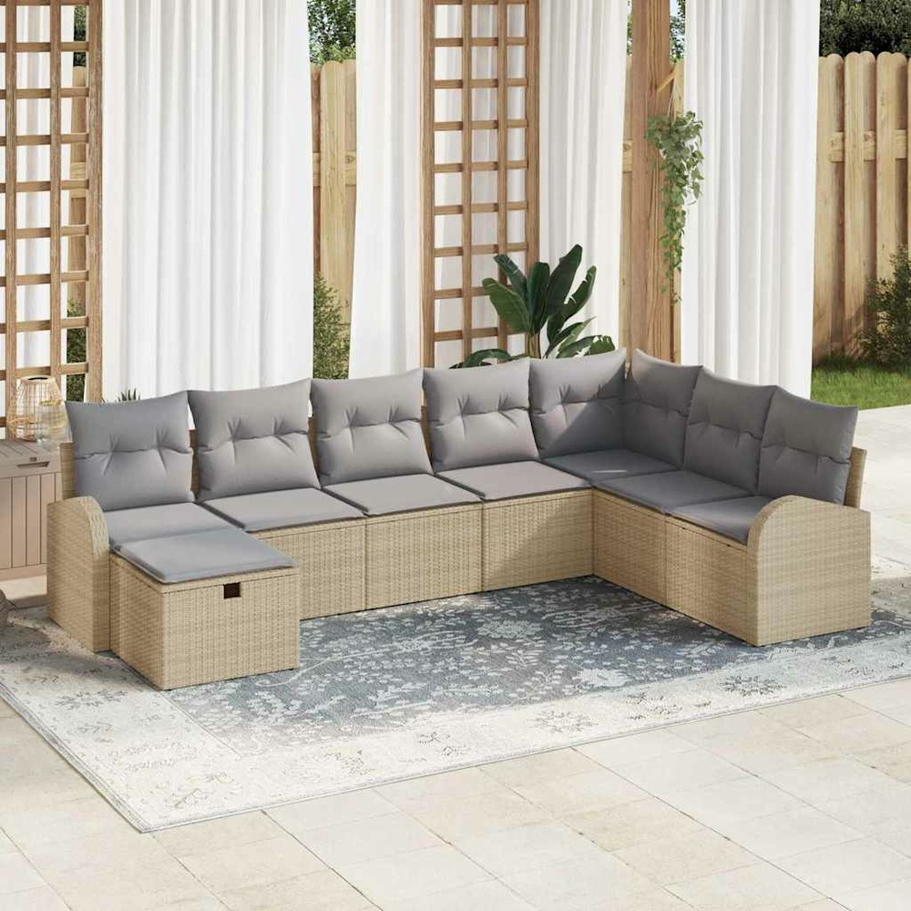 Ensemble de canapé de jardin 8 pcs beige poly rotin