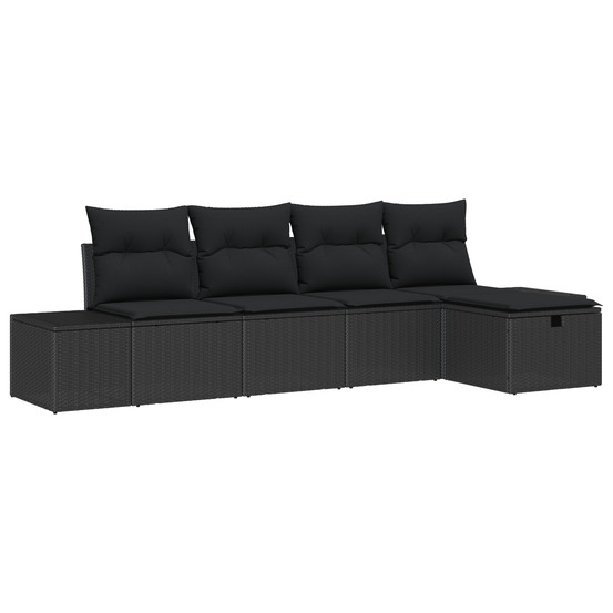 Ensemble de 5 canapés de jardin avec coussins noir en poly rattan