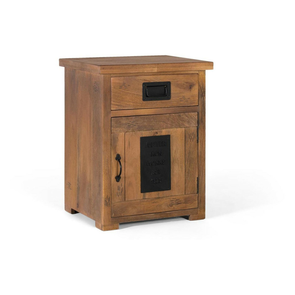 Table de chevet 1 tiroir 1 porte bois marron - lalia décoration d'autrefois