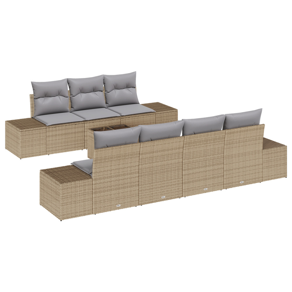 Ensemble de canapé de jardin 8 pièces avec coussins beige poly rattan