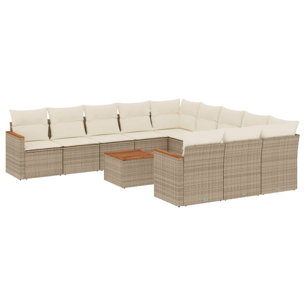 Salon de jardin avec coussins 12 pcs beige résine tressée