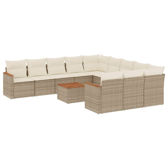 Salon de jardin avec coussins 12 pcs beige résine tressée