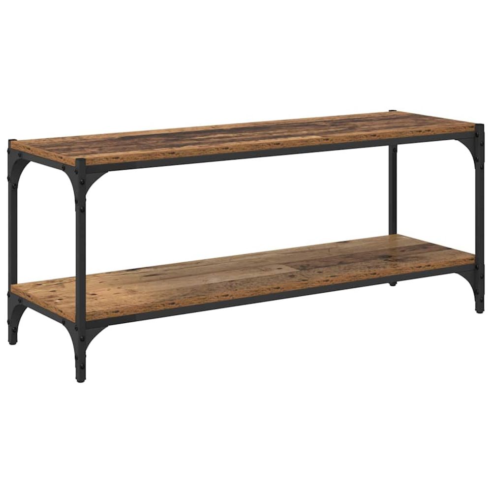 Meuble tv bois ancien 100x33x41cm bois d'ingénierie et fer