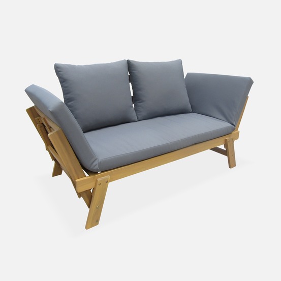 Banquette de jardin grise 2/3 places jalance. Accoudoirs modulables 155/200x72x74.5cm