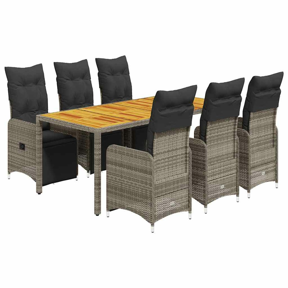 Ensemble de bistro de jardin 7 pcs coussins gris poly rotin