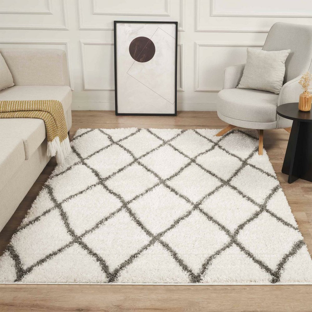 Tapis berbère 120x170 tissé motif ethnic lyn4 benyle a crème