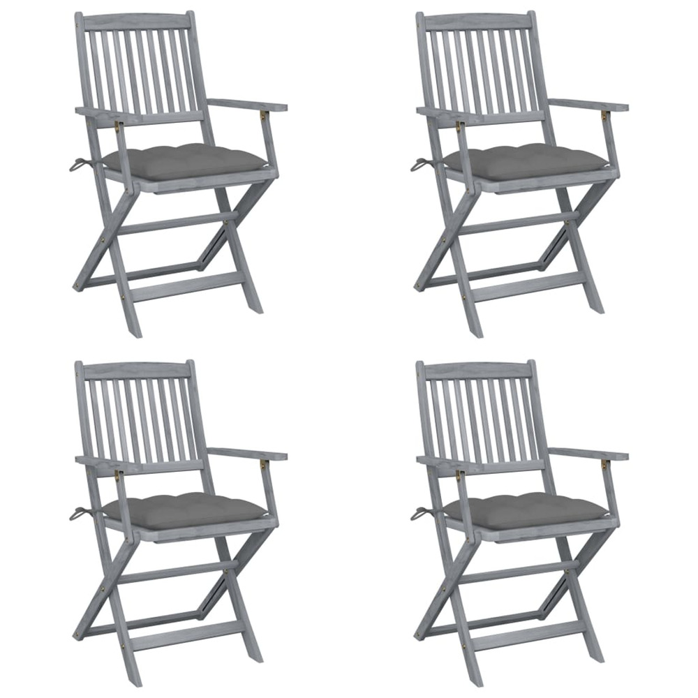 Chaises pliables d'extérieur lot de 4 et coussins bois d'acacia