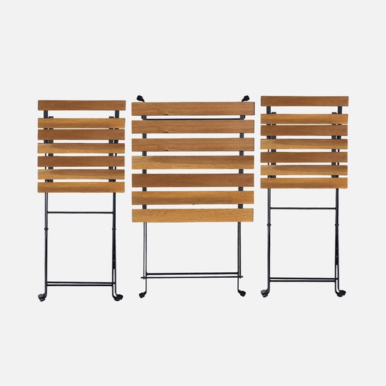 Table de jardin bistrot en bois d'acacia et métal. 55 x 54 cm. 2 chaises pliantes
