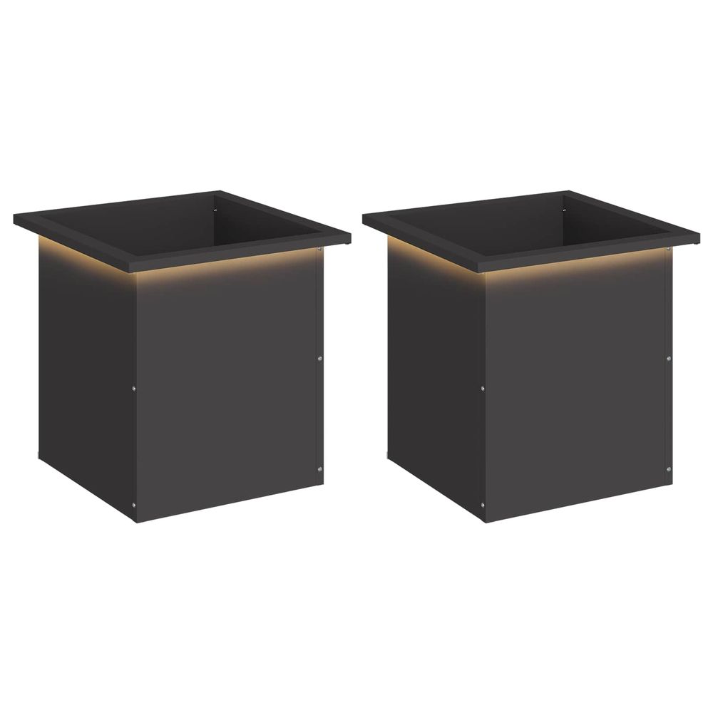Jardinière d'extérieur de jardin avec led 2 pc noir 40 x 40 x 40 cm acier