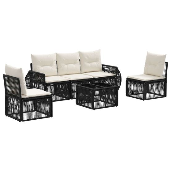 Ensemble de canapé de jardin 6 pc noir et blanc crème polyrotin