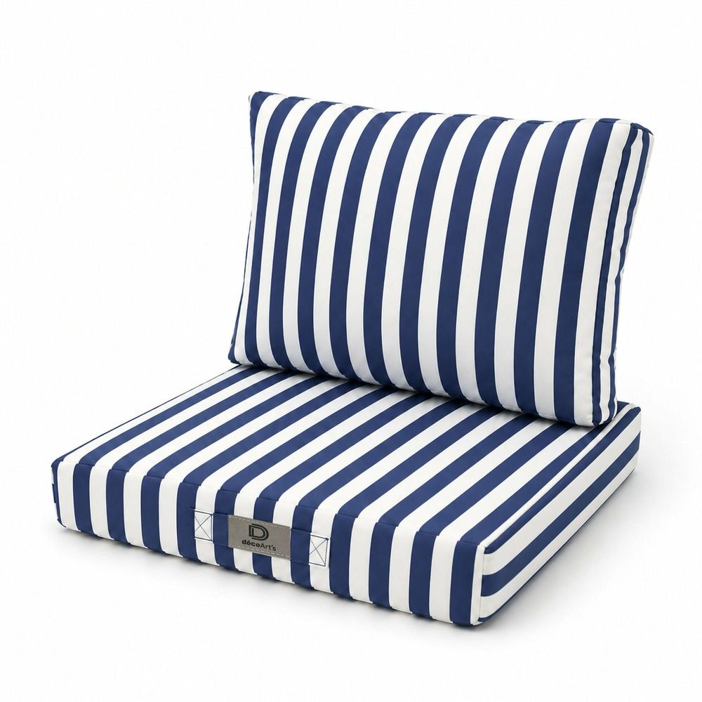 Ensemble coussins salon jardin 60x70 rayure bleu marine - premium 270g (assise + dossier)