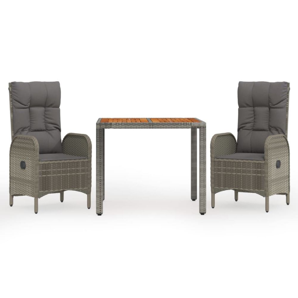 Ensemble à manger de jardin 3 pcs coussins gris résine tressée