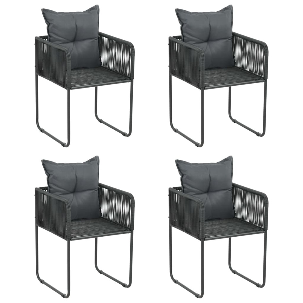 Chaises d'extérieur lot de 4 avec oreillers résine tressée noir
