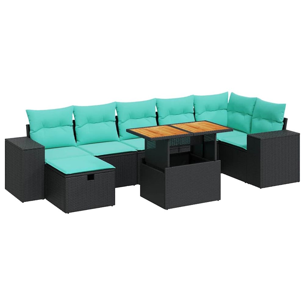 Salon de jardin avec coussins 8 pcs gris résine tressée acacia