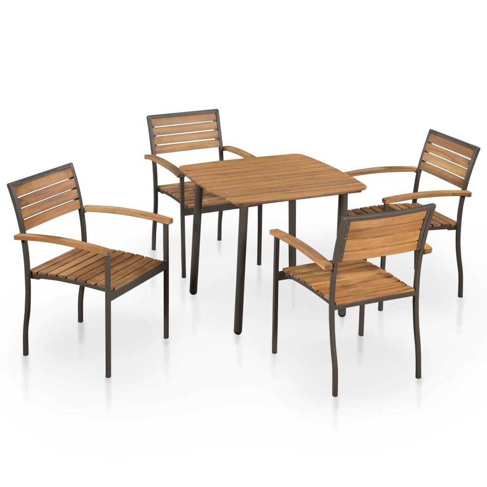 Mobilier à dîner d'extérieur 5 pièces bois d'acacia solide et acier