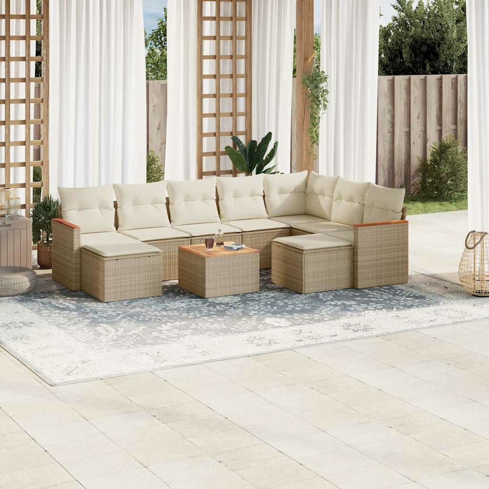 Salon de jardin avec coussins 10 pcs beige résine tressée