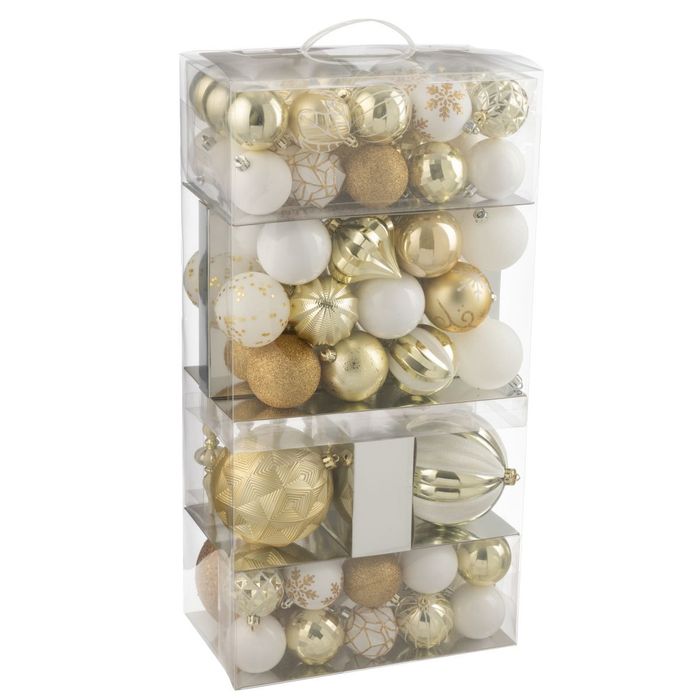 Lot De 9 Boules De Noël 8 Cm Pailletées Dorées – 3 Designs Élégants Flocons & Fils Dorés – Déco Sapin Festive & Luxueuse