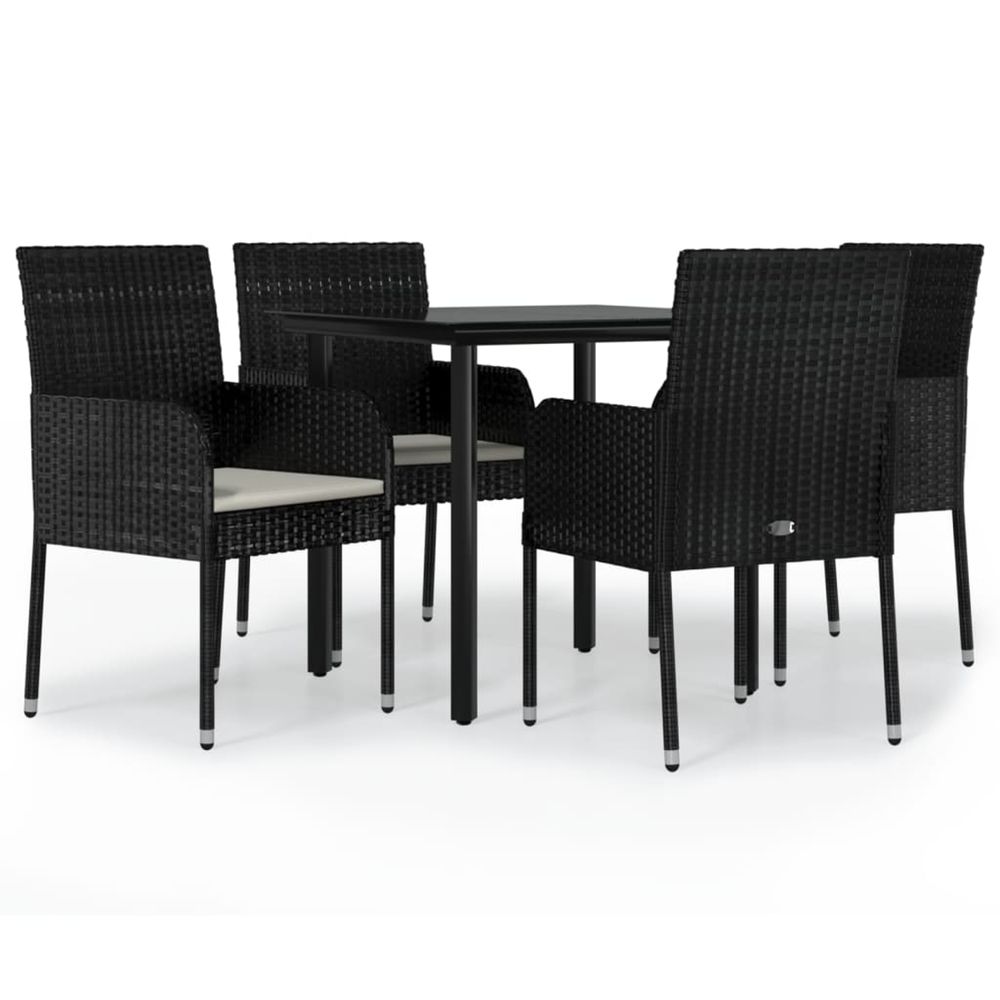 Ensemble à manger de jardin coussins 5pcs noir résine tressée