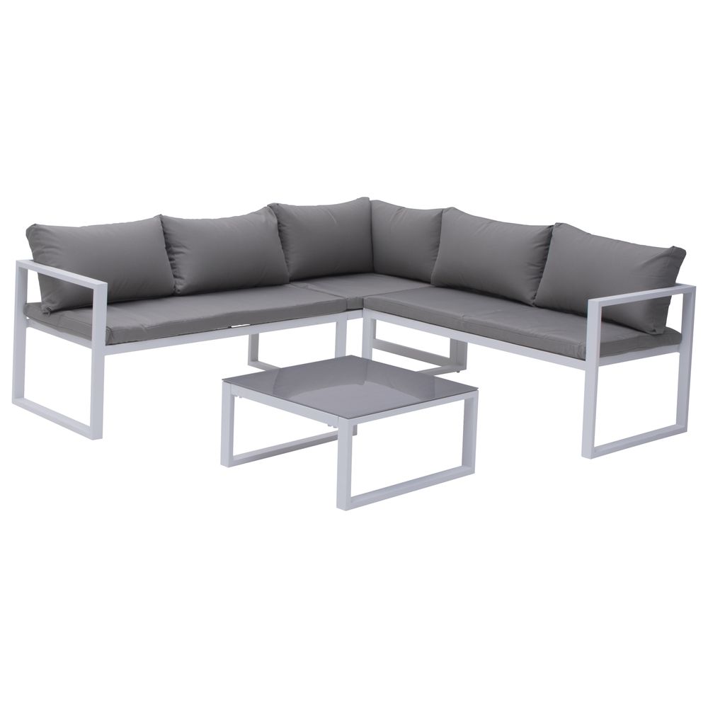 Salon de jardin modulable ibiza en tissu gris 4 places - aluminium blanc
