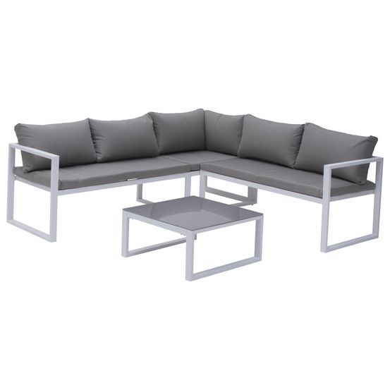 Salon de jardin modulable ibiza en tissu gris 4 places - aluminium blanc