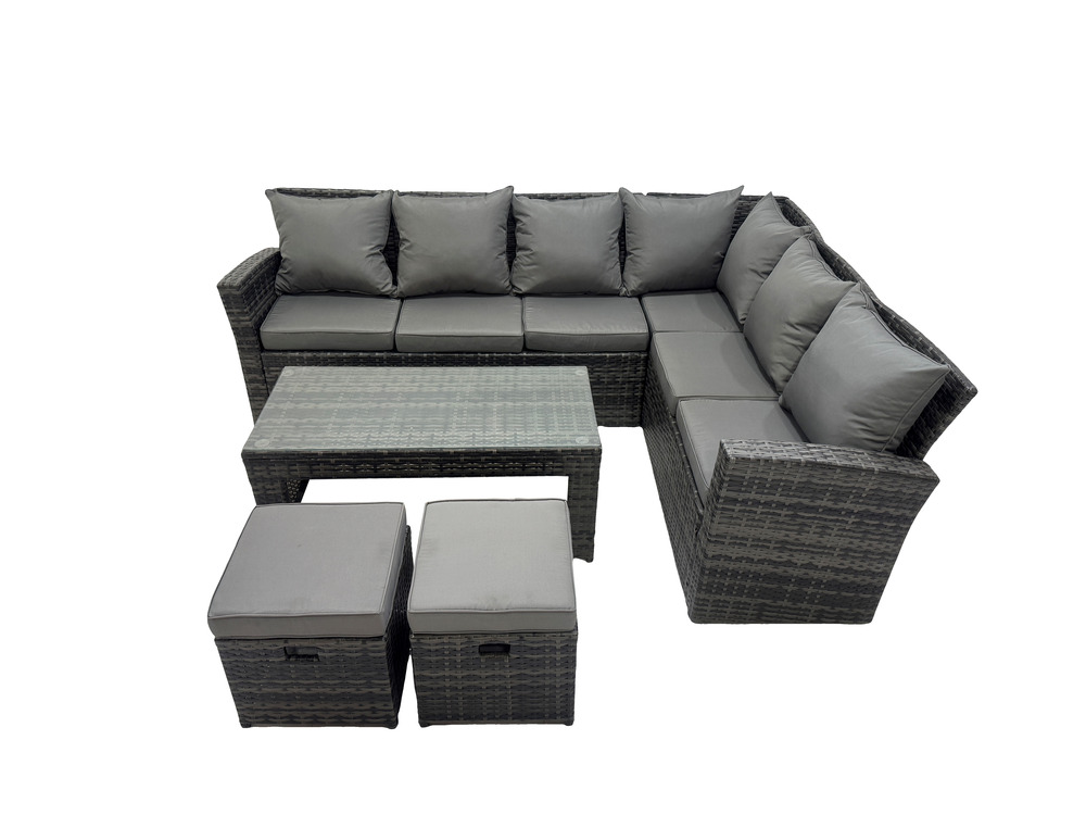 8 places ensemble de meubles de jardin en rotin avec 2 petits tabourets gris foncé mixte