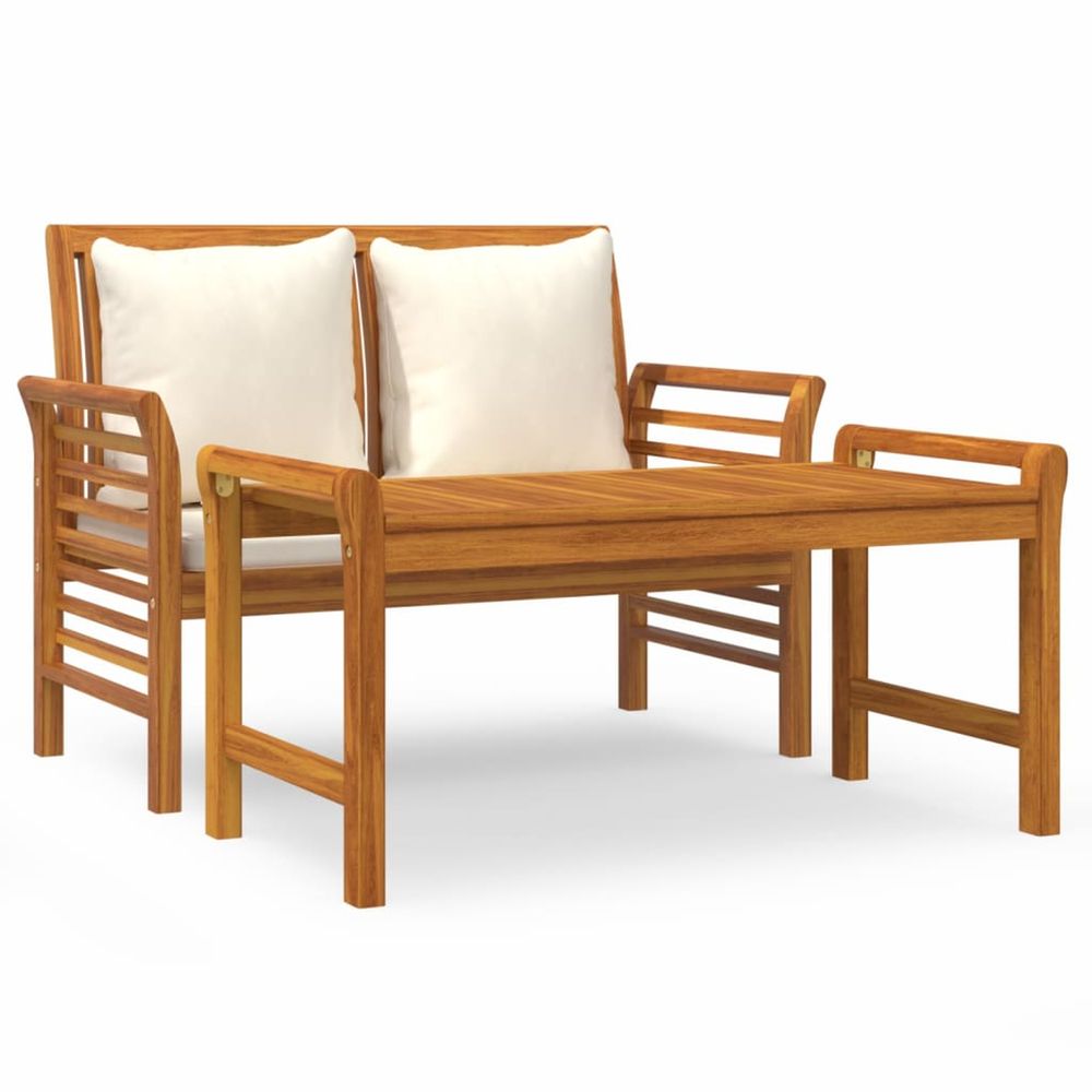 Salon de jardin avec coussins blanc crème 2 pcs bois massif
