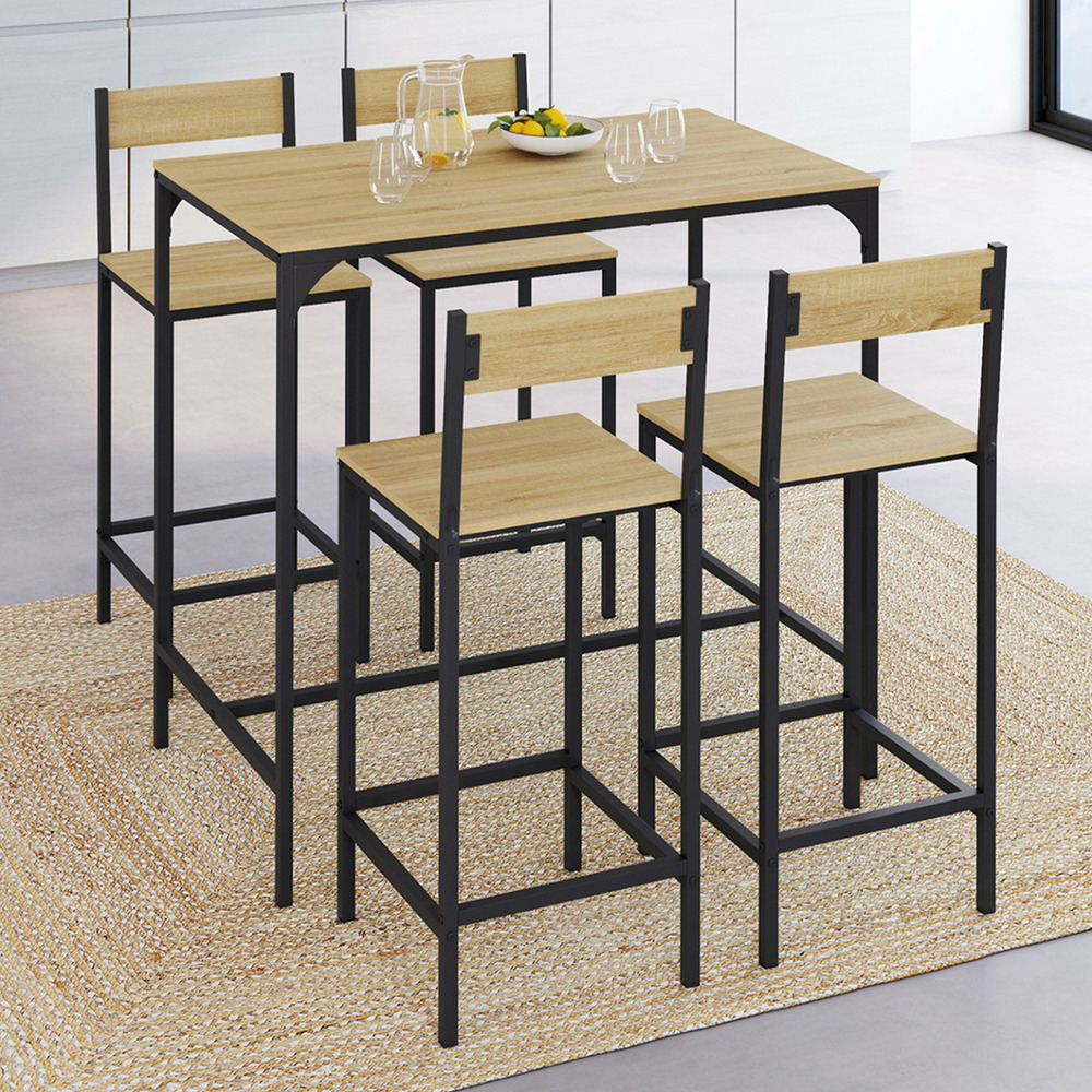 Ensemble table haute de bar detroit 100 cm et 4 chaises de bar design industriel