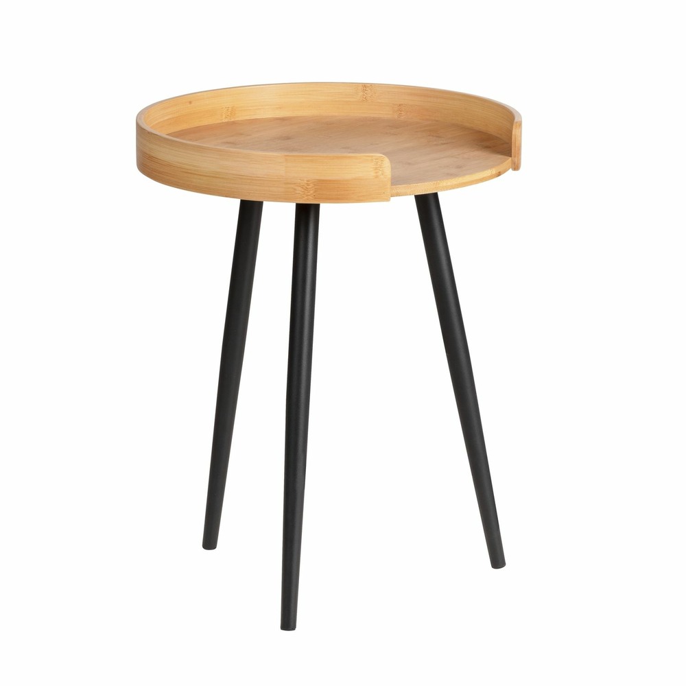 Table d'appoint ronde avec 4 pieds en métal loft - noir et bois