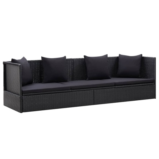 Lit de jardin avec coussin et oreiller résine tressée noir
