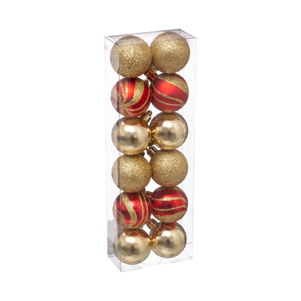 Déco de sapin lot de 12 boules de noël d 4 cm - rouge et or