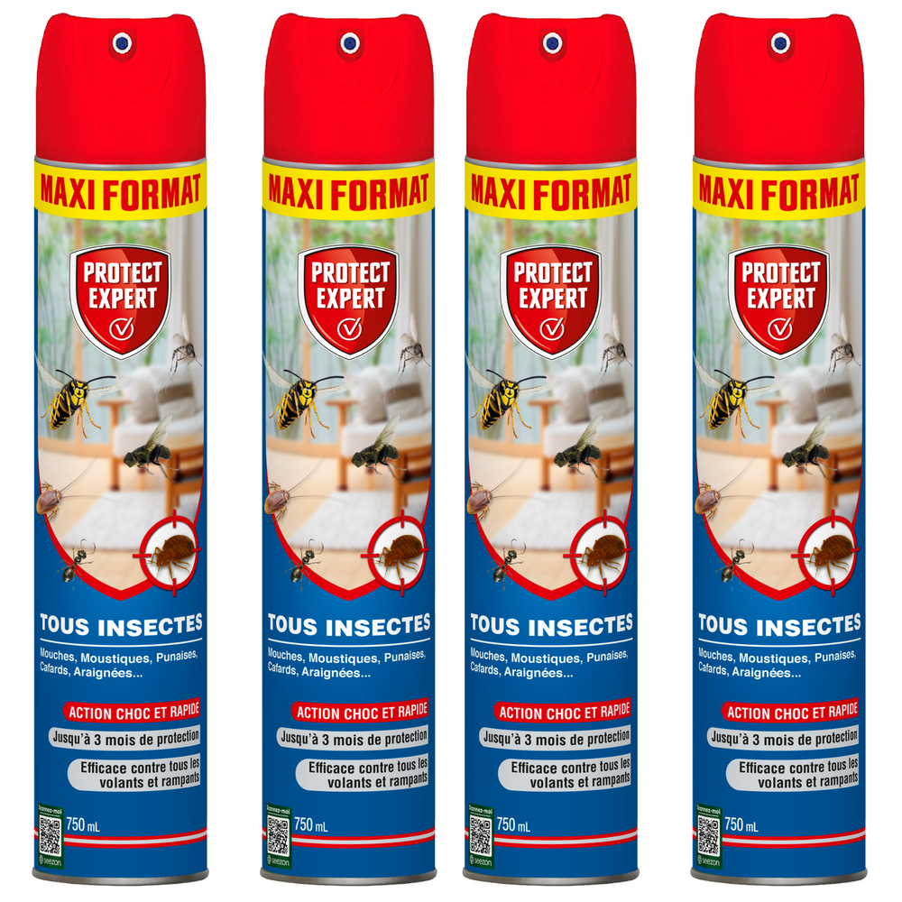 Protect expert 4 aérosols insectes volants & rampants - 4x750ml - moustiques insectes rampants - action curative volramp750nx4