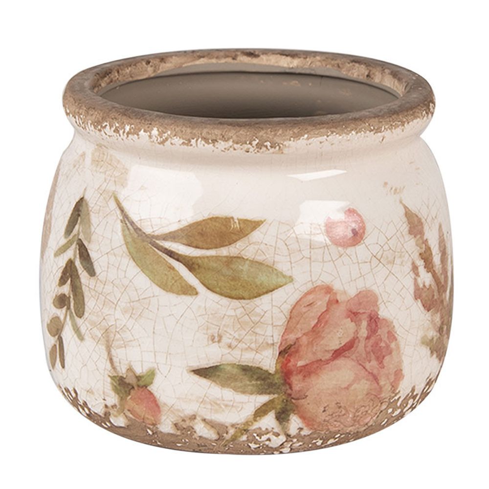 Pot de fleurs intérieur céramique beige rose 10x12x12cm