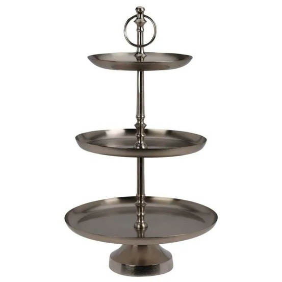 Présentoir 3 étages inox argent | service tapas, desserts, biscuits