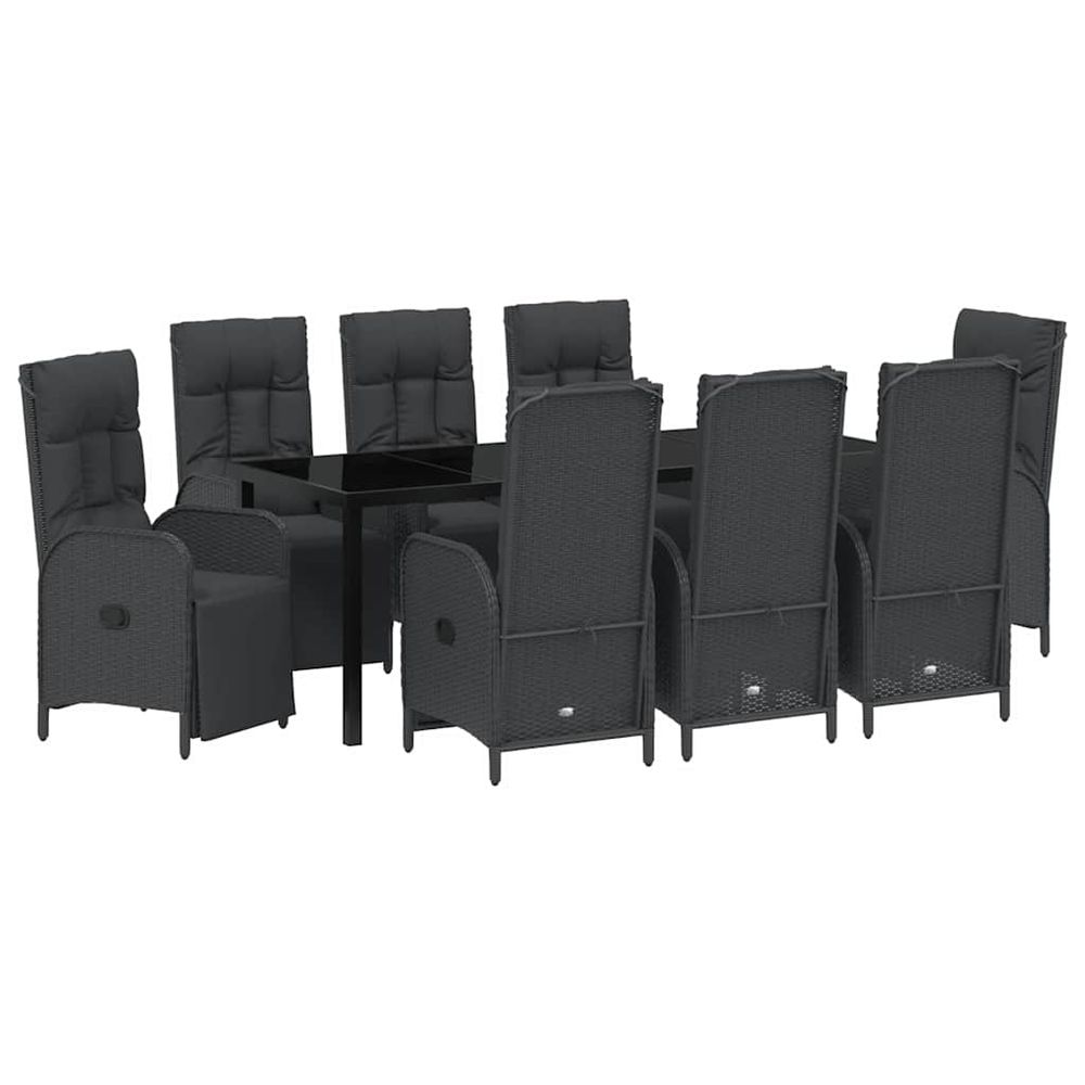 Ensemble de salle à manger pour jardin 9 pc noir polyrotin