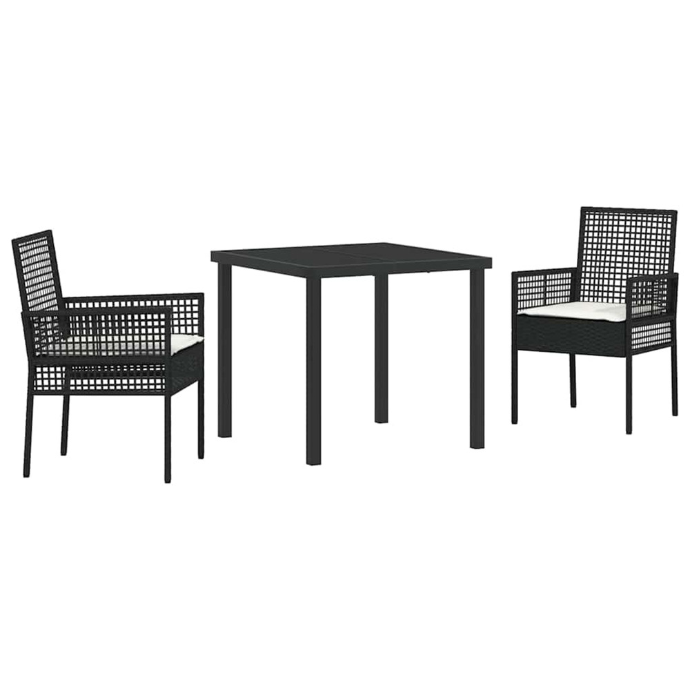 Ensemble de salle à manger pour jardin 3 pcs noir polyrotin