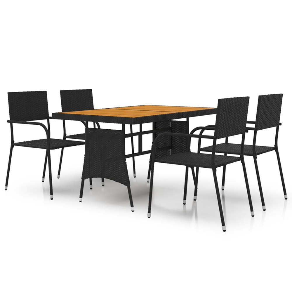 Mobilier à dîner d'extérieur 5 pcs résine tressée noir