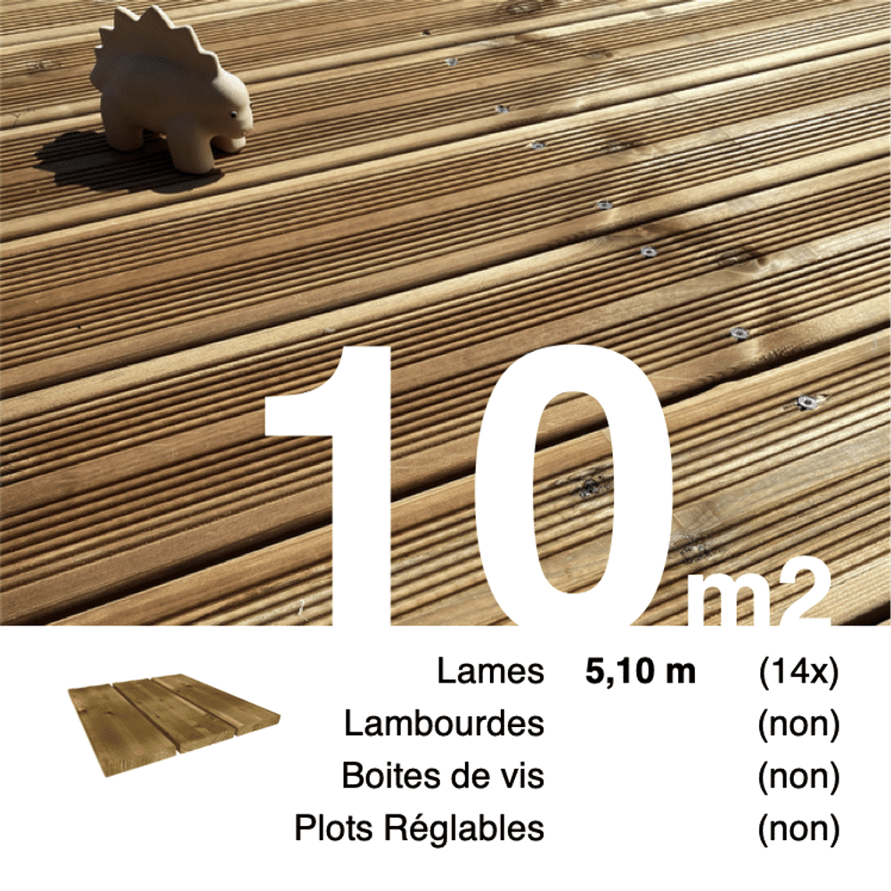 Lames de terrasse pin autoclave marron 27 x 145 mm • longueur 5,1 m • classe 3b • lot pour 10 m²