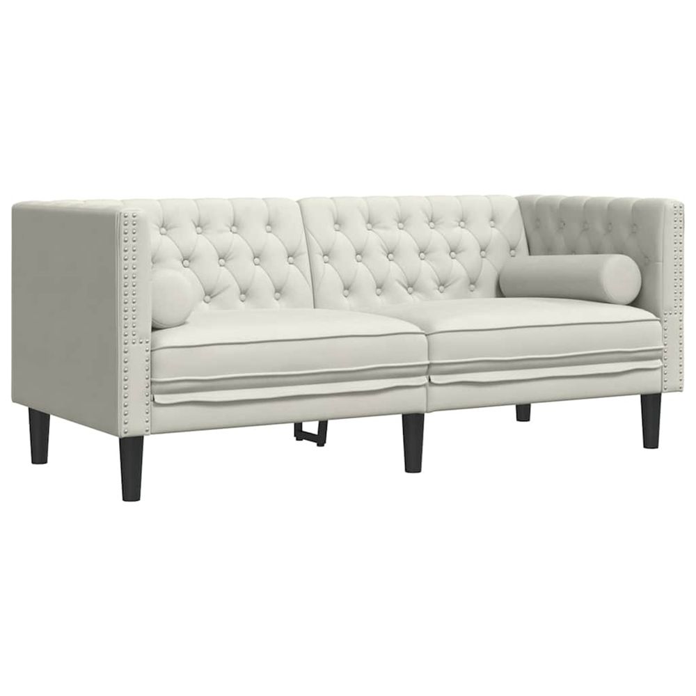 Canapé chesterfield avec traversins 2 places crème velours