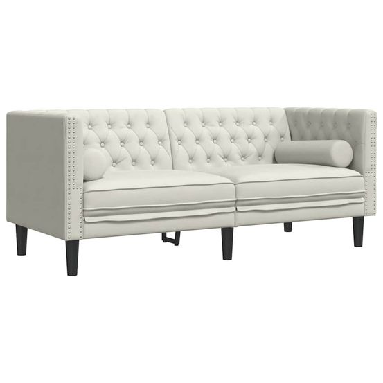 Canapé chesterfield avec traversins 2 places crème velours