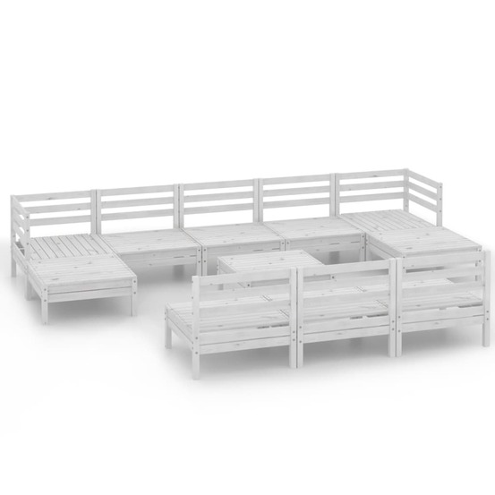 Salon de jardin 11 pcs blanc bois de pin massif