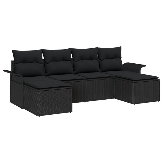 Ensemble de canapés de jardin 6 pièces avec coussins noir poly rattan