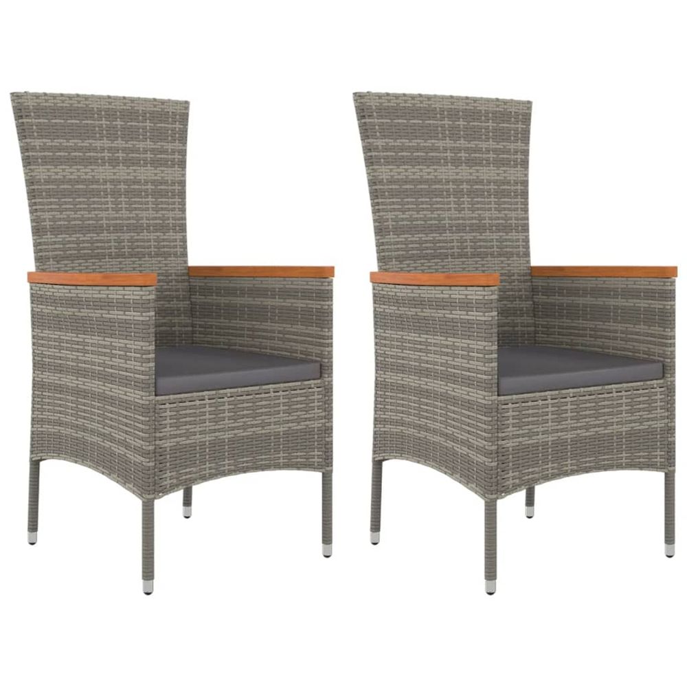 Chaises de jardin avec coussins lot de 2 résine tressée gris