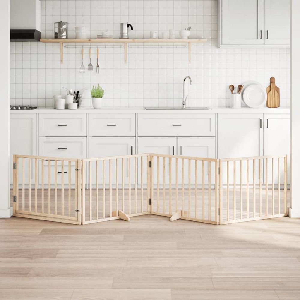 Barrière chien avec porte 4 panneaux bois pliable sécurité 320x60cm brun