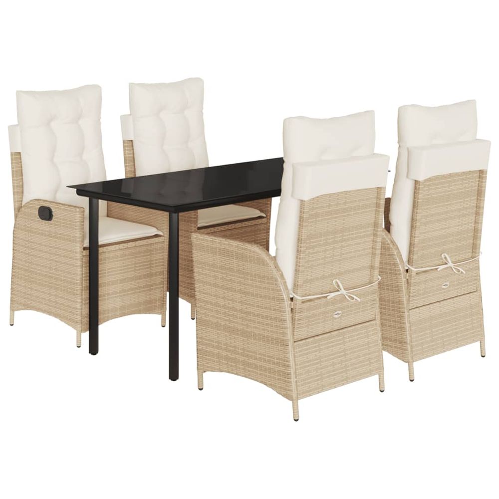 Ensemble à manger de jardin avec coussins 5pcs beige poly rotin
