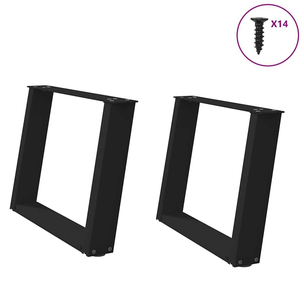 Pieds de table basse en u 2 pièces noir 70 x (42-43) cm acier
