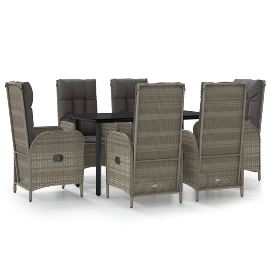 Ensemble à manger jardin et coussins 7 pcs noir et gris rotin