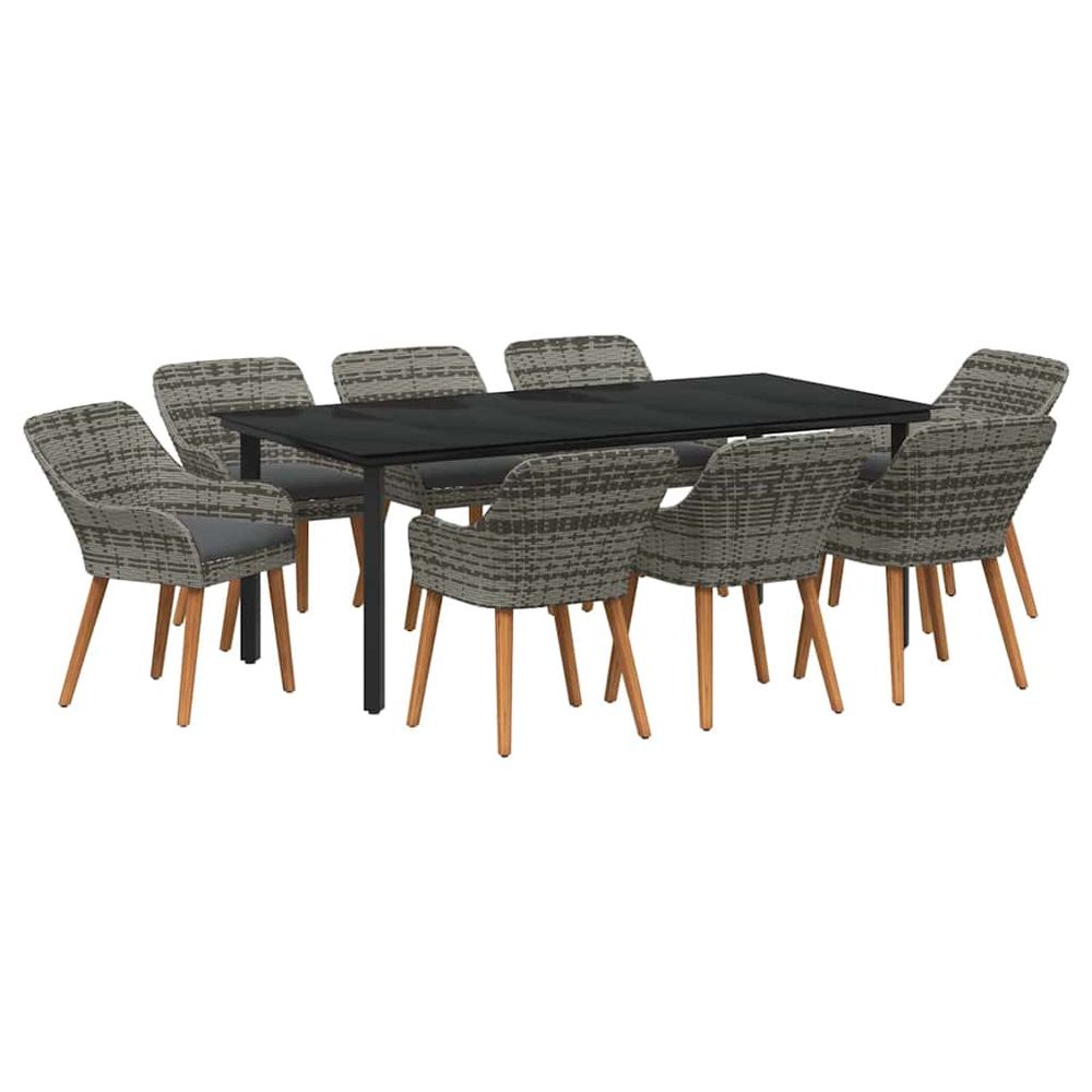 Ensemble de salle à manger pour jardin 9 pc gris polyrotin