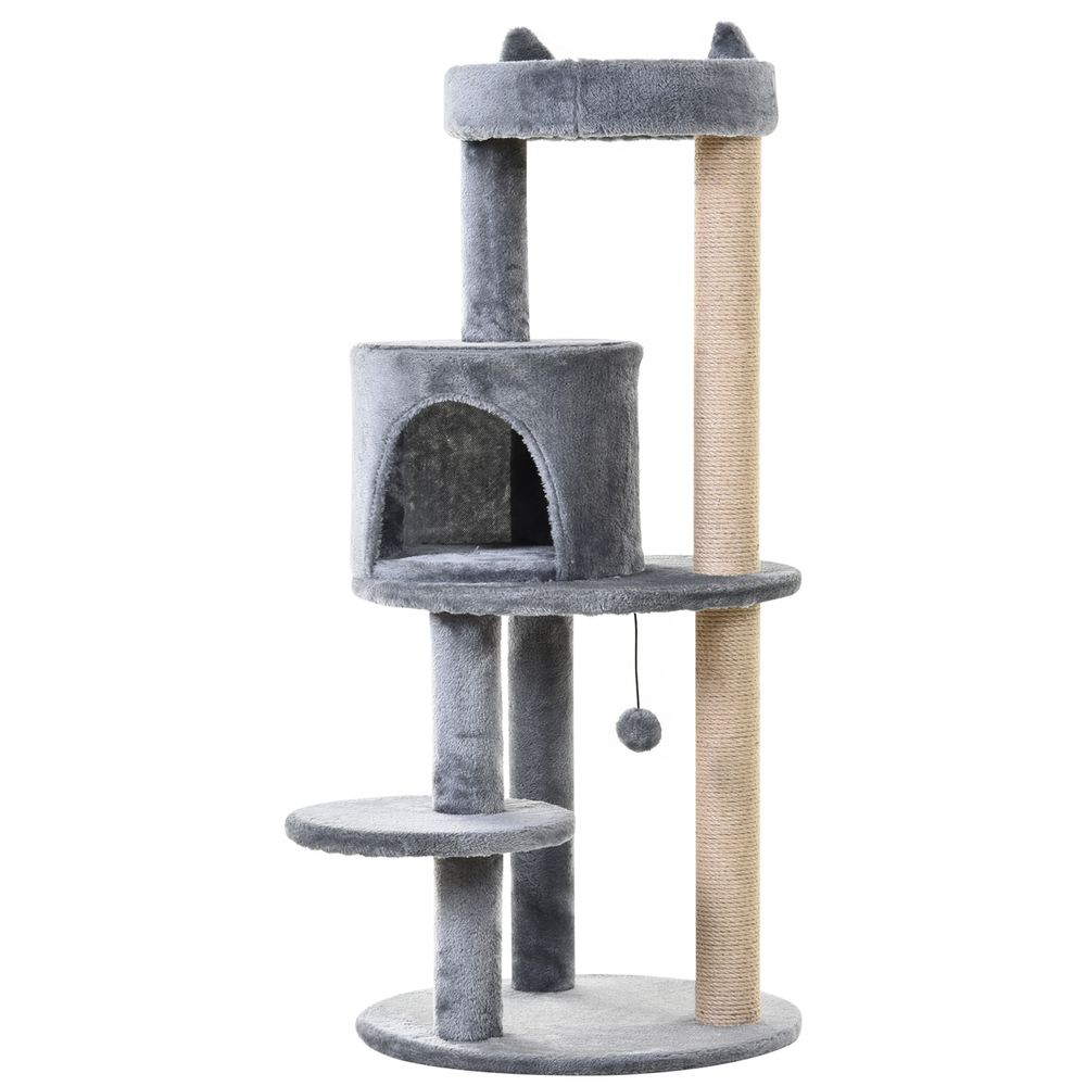 Arbre à chat design original en peluche avec niche pour jeu détente 48x48x104cm gris